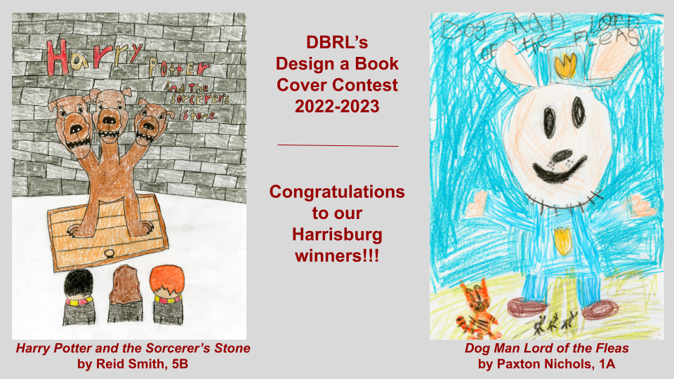 Students' winning artwork for DBRL's Design a Book Cover Contest