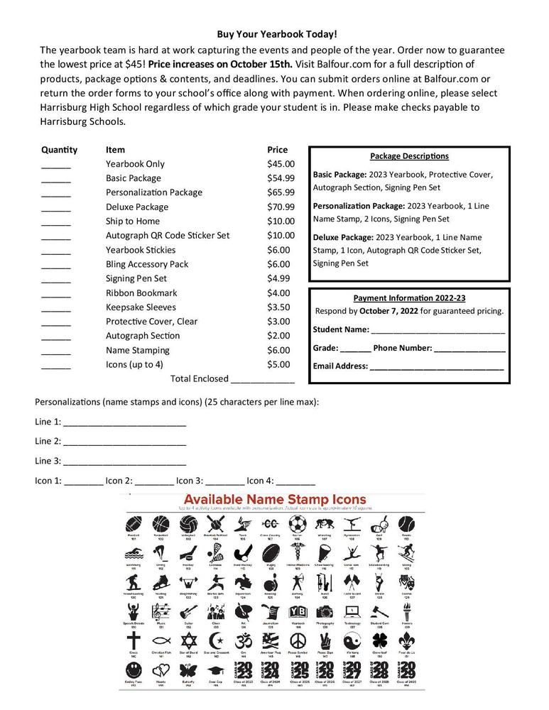 image of 22-23 yearbook order form