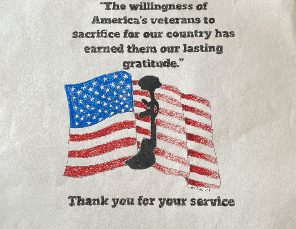 poster thanking veterans for their service with an American flag