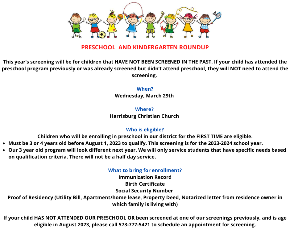poster with preschool and kindergarten screening information