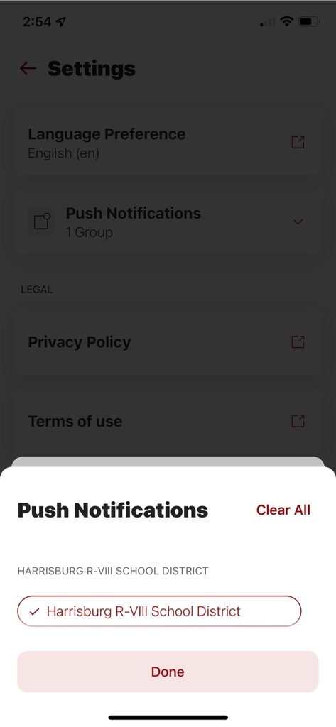 screen image of phone opened to app settings